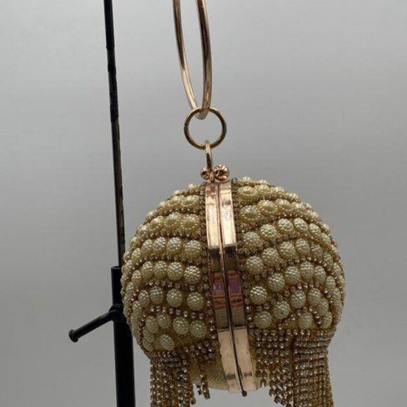 ROUND GOLD BEADED Evening clutch purse - Picture 3 of 6